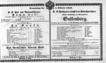 Theaterzettel (Oper und Burgtheater in Wien) 18520205 Seite: 1