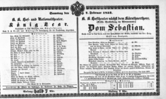Theaterzettel (Oper und Burgtheater in Wien) 18520207 Seite: 1