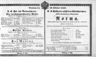 Theaterzettel (Oper und Burgtheater in Wien) 18520210 Seite: 1
