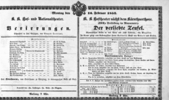 Theaterzettel (Oper und Burgtheater in Wien) 18520216 Seite: 1