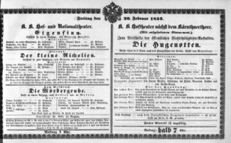 Theaterzettel (Oper und Burgtheater in Wien) 18520220 Seite: 1