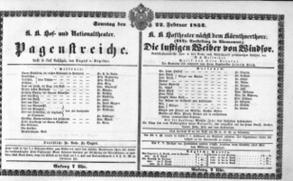 Theaterzettel (Oper und Burgtheater in Wien) 18520222 Seite: 1