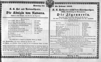 Theaterzettel (Oper und Burgtheater in Wien) 18520229 Seite: 1