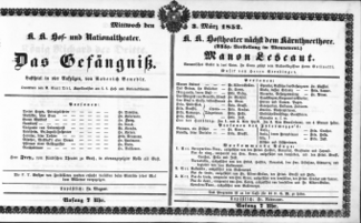 Theaterzettel (Oper und Burgtheater in Wien) 18520303 Seite: 1