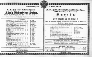 Theaterzettel (Oper und Burgtheater in Wien) 18520304 Seite: 1