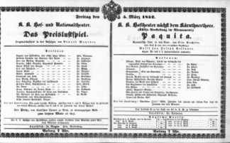 Theaterzettel (Oper und Burgtheater in Wien) 18520305 Seite: 1