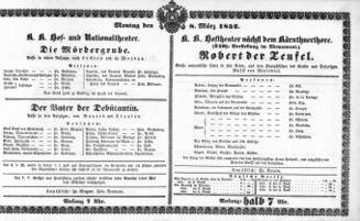 Theaterzettel (Oper und Burgtheater in Wien) 18520308 Seite: 1