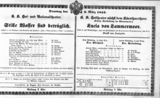 Theaterzettel (Oper und Burgtheater in Wien) 18520309 Seite: 1