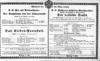 Theaterzettel (Oper und Burgtheater in Wien) 18520310 Seite: 1