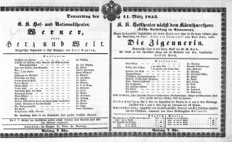 Theaterzettel (Oper und Burgtheater in Wien) 18520311 Seite: 1
