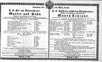 Theaterzettel (Oper und Burgtheater in Wien) 18520313 Seite: 1