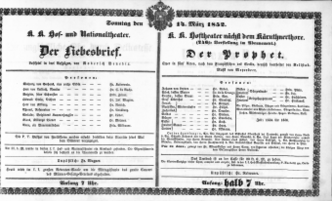 Theaterzettel (Oper und Burgtheater in Wien) 18520314 Seite: 1