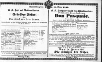 Theaterzettel (Oper und Burgtheater in Wien) 18520318 Seite: 1