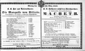 Theaterzettel (Oper und Burgtheater in Wien) 18520322 Seite: 1