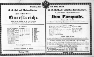 Theaterzettel (Oper und Burgtheater in Wien) 18520323 Seite: 1