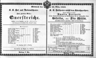 Theaterzettel (Oper und Burgtheater in Wien) 18520324 Seite: 1