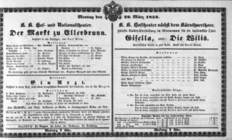 Theaterzettel (Oper und Burgtheater in Wien) 18520329 Seite: 1