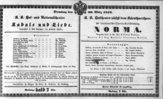 Theaterzettel (Oper und Burgtheater in Wien) 18520330 Seite: 1