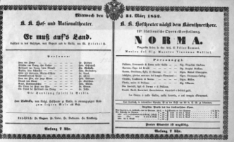 Theaterzettel (Oper und Burgtheater in Wien) 18520331 Seite: 1