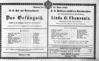 Theaterzettel (Oper und Burgtheater in Wien) 18520412 Seite: 1