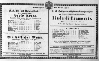 Theaterzettel (Oper und Burgtheater in Wien) 18520413 Seite: 1