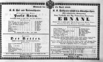 Theaterzettel (Oper und Burgtheater in Wien) 18520414 Seite: 2