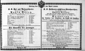 Theaterzettel (Oper und Burgtheater in Wien) 18520416 Seite: 1