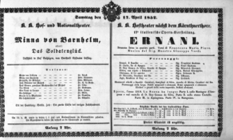 Theaterzettel (Oper und Burgtheater in Wien) 18520417 Seite: 1