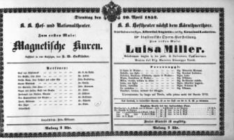 Theaterzettel (Oper und Burgtheater in Wien) 18520420 Seite: 1