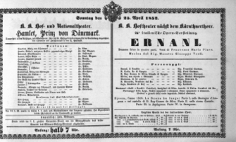 Theaterzettel (Oper und Burgtheater in Wien) 18520425 Seite: 1