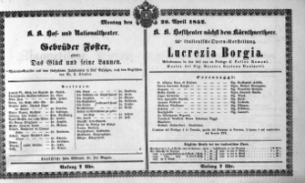 Theaterzettel (Oper und Burgtheater in Wien) 18520426 Seite: 1