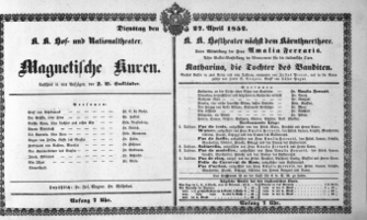 Theaterzettel (Oper und Burgtheater in Wien) 18520427 Seite: 1