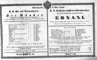 Theaterzettel (Oper und Burgtheater in Wien) 18520502 Seite: 1