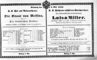 Theaterzettel (Oper und Burgtheater in Wien) 18520504 Seite: 1
