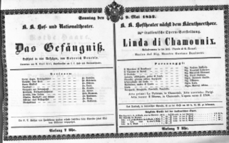 Theaterzettel (Oper und Burgtheater in Wien) 18520509 Seite: 1
