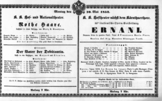 Theaterzettel (Oper und Burgtheater in Wien) 18520510 Seite: 1