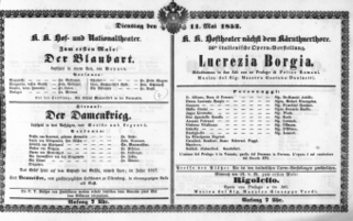 Theaterzettel (Oper und Burgtheater in Wien) 18520511 Seite: 1