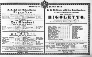 Theaterzettel (Oper und Burgtheater in Wien) 18520512 Seite: 1