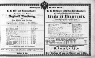 Theaterzettel (Oper und Burgtheater in Wien) 18520516 Seite: 1