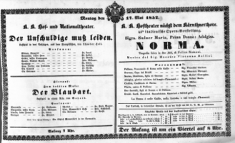 Theaterzettel (Oper und Burgtheater in Wien) 18520517 Seite: 1