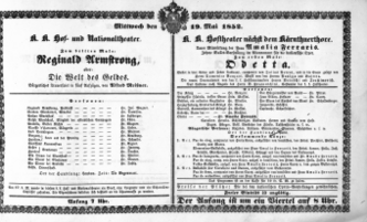 Theaterzettel (Oper und Burgtheater in Wien) 18520519 Seite: 1