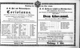 Theaterzettel (Oper und Burgtheater in Wien) 18520522 Seite: 1