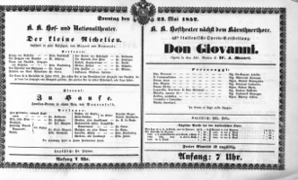 Theaterzettel (Oper und Burgtheater in Wien) 18520523 Seite: 1