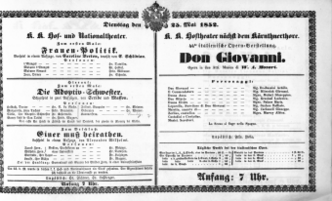 Theaterzettel (Oper und Burgtheater in Wien) 18520525 Seite: 1
