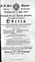 Theaterzettel (Oper und Burgtheater in Wien) 18520601 Seite: 1