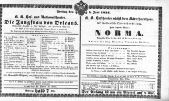 Theaterzettel (Oper und Burgtheater in Wien) 18520604 Seite: 1