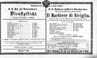 Theaterzettel (Oper und Burgtheater in Wien) 18520605 Seite: 1