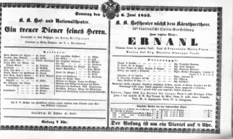 Theaterzettel (Oper und Burgtheater in Wien) 18520606 Seite: 1