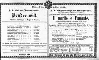 Theaterzettel (Oper und Burgtheater in Wien) 18520609 Seite: 1