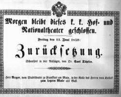 Theaterzettel (Oper und Burgtheater in Wien) 18520611 Seite: 1